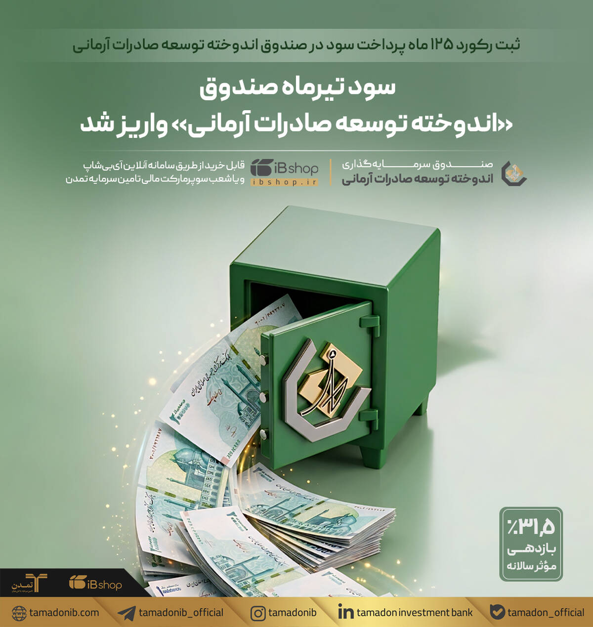 ثبت رکورد ۱۲۵ ماه پرداخت سود در صندوق اندوخته توسعه صادرات آرمانی