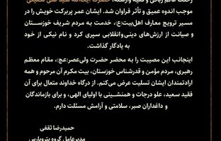 پیام تسلیت دکتر حمیدرضا ثقفی؛ مدیرعامل گروه پتروپارس به مناسبت رحلت عالم ربانی حضرت آیت‌الله سید علی شفیعی