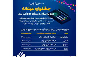 جشنواره عیدانه باشگاه مشتریان پست بانک ایران ویژه دارندگان دستگاه پوز با جوایز ویژه آغاز شد