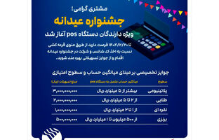 جشنواره عیدانه باشگاه مشتریان پست بانک ایران ویژه دارندگان دستگاه پوز با جوایز ویژه آغاز شد
