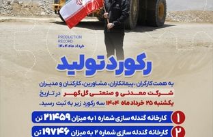 ثبت سه رکورد تولیدی بی‌سابقه در شرکت معدنی و صنعتی گل‌گهر