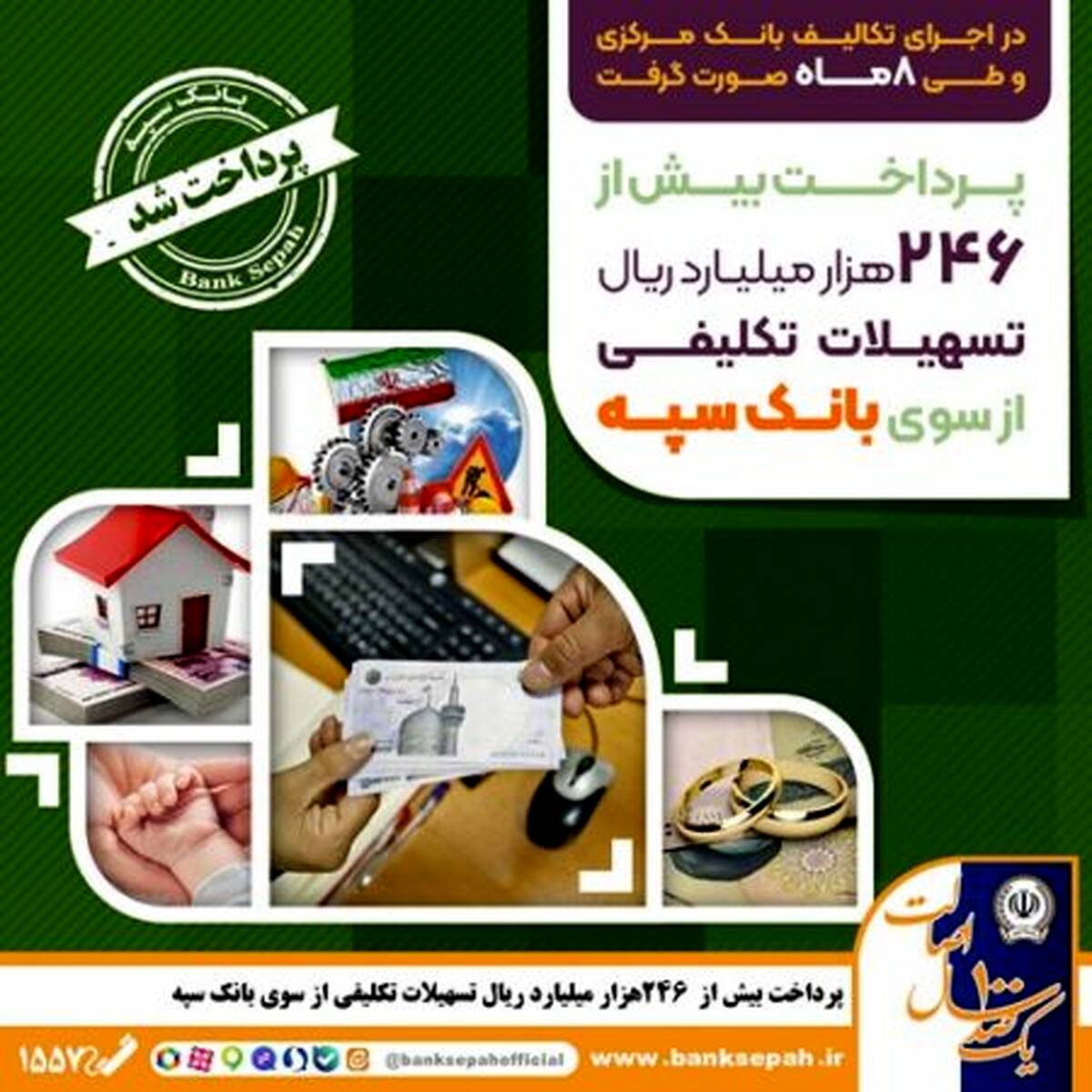 پرداخت بیش از ۲۴۶ هزار میلیارد ریال تسهیلات تکلیفی از سوی بانک سپه