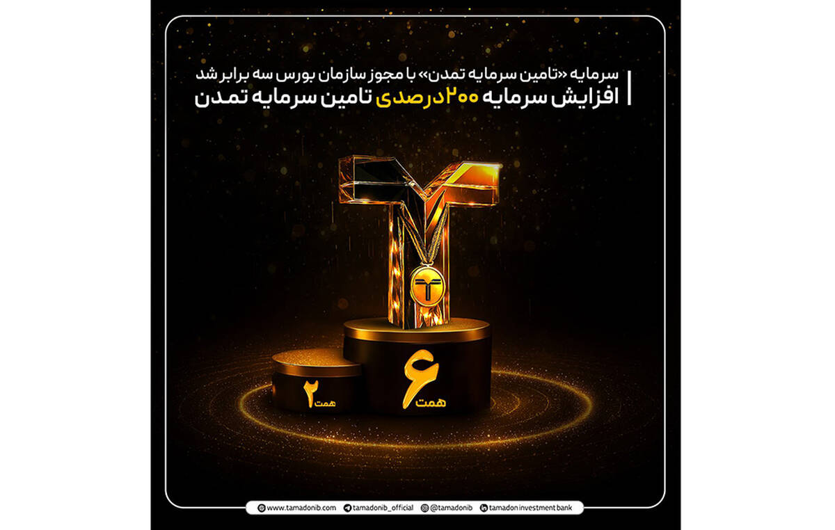 افزایش سرمایه ۲۰۰درصدی تامین سرمایه تمدن