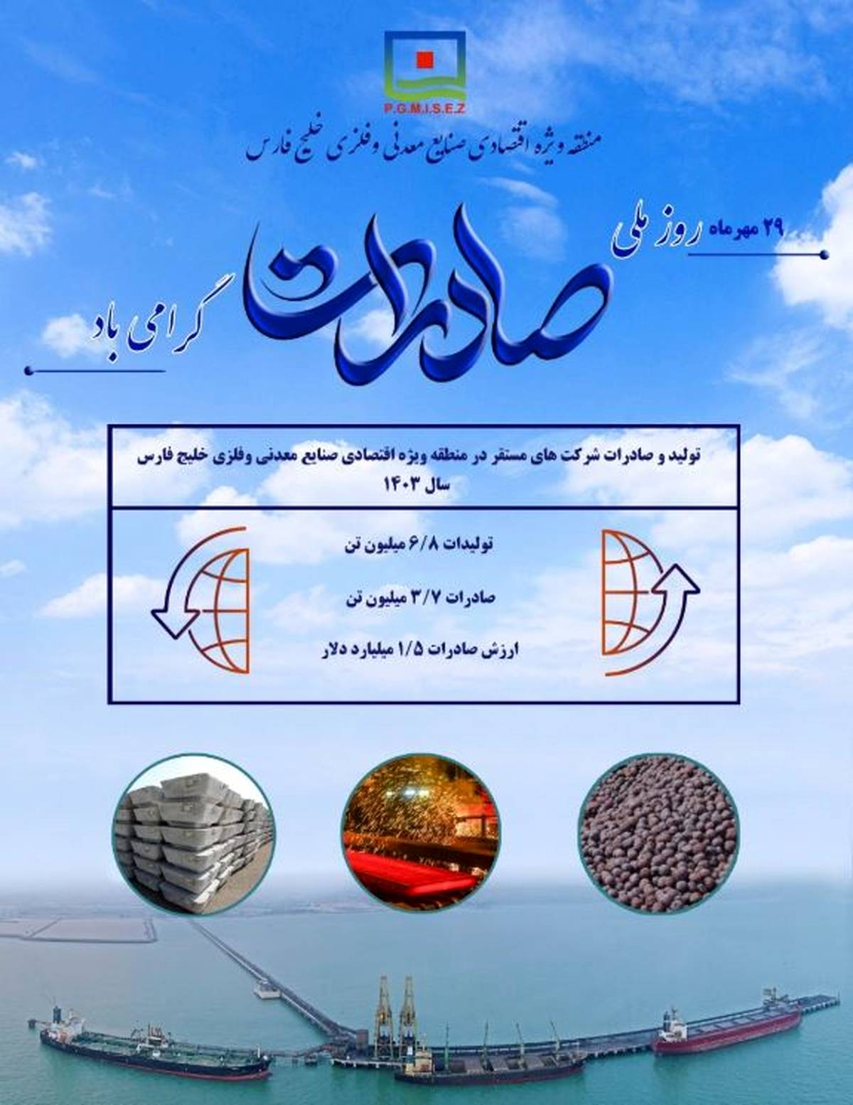 رشد پایدار تولید و صادرات در منطقه ویژه اقتصادی خلیج فارس در سال ۱۴۰۳ / ارزش صادرات منطقه طی سال ۱۴۰۳؛ بیش از ۱.۴۹ میلیارد دلار