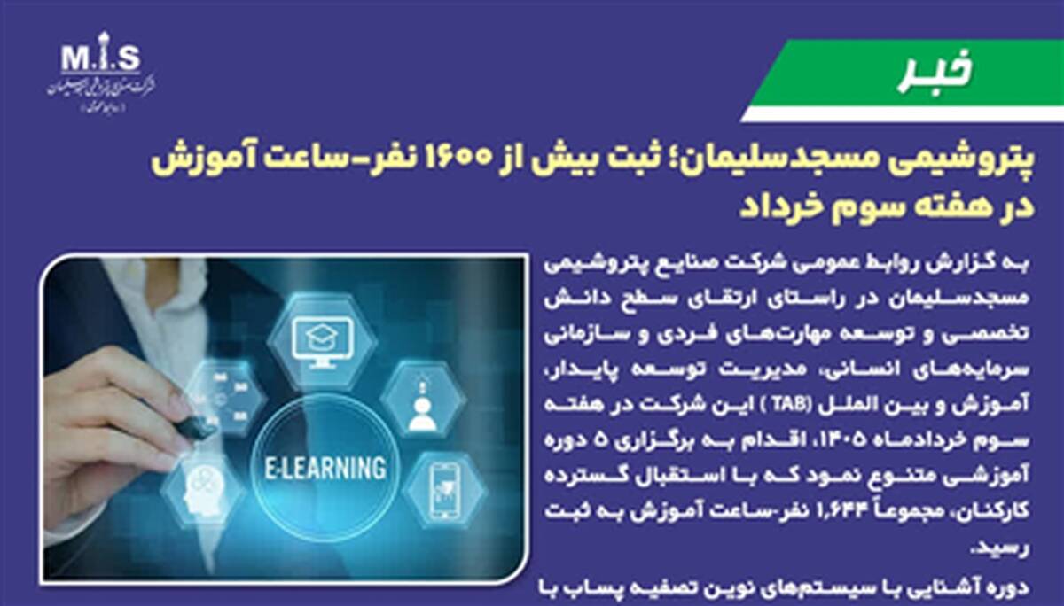 پتروشیمی مسجدسلیمان؛ ثبت بیش از ۱۶۰۰ نفر-ساعت آموزش در هفته سوم خرداد
