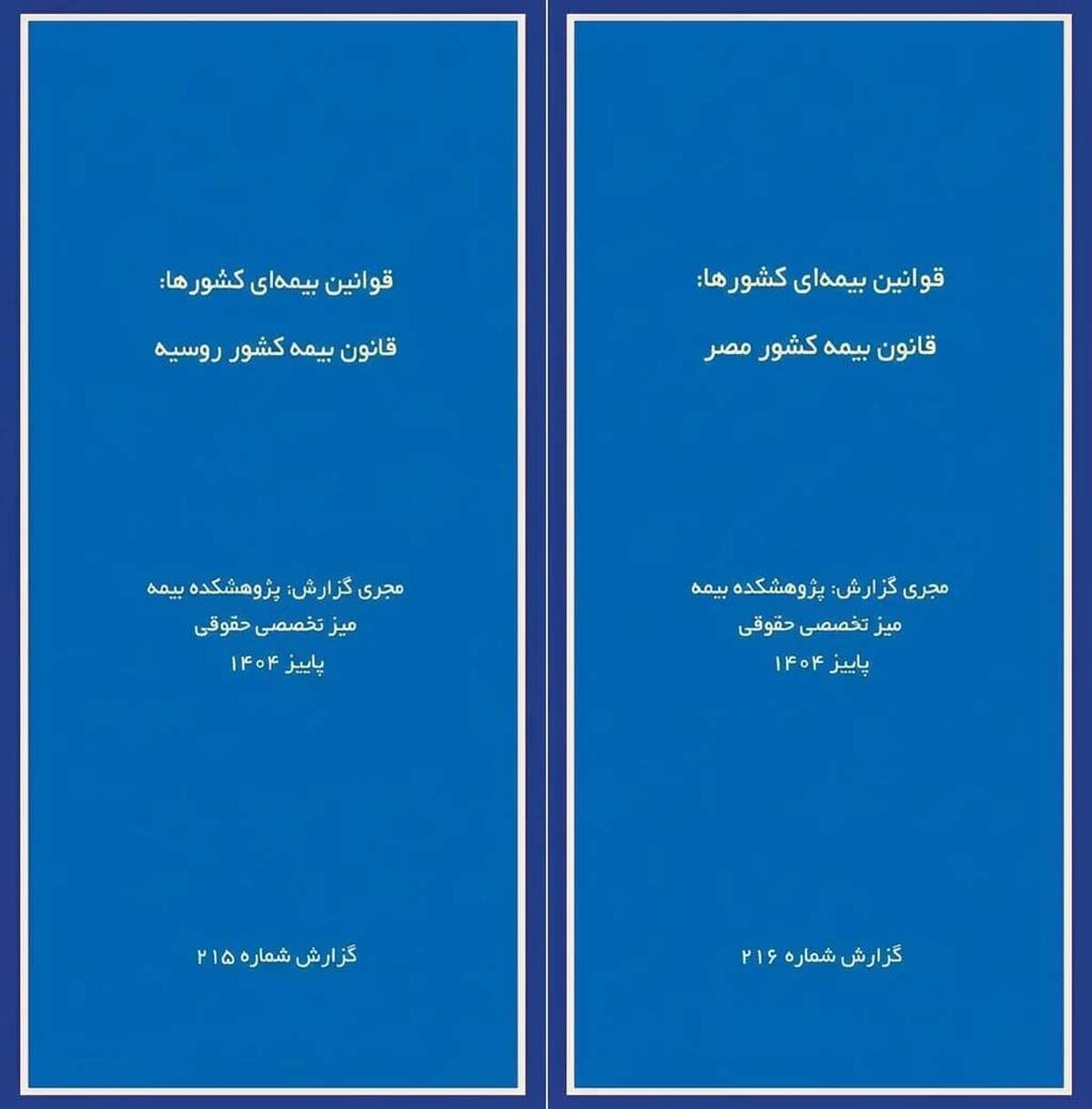 انتشار دو گزارش پژوهشی «قوانین بیمه‌ای کشورها» درباره روسیه و مصر توسط پژوهشکده بیمه