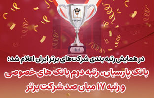 بانک پارسیان رتبه دوم بانک‌های خصوصی و رتبه ۱۷میان صد شرکت برتر ایران