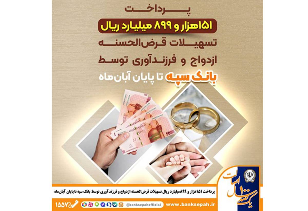پرداخت 151 هزار و 899 میلیارد ریال تسهیلات قرض‌الحسنه ازدواج و فرزندآوری توسط بانک سپه تا پایان آبان‌ماه