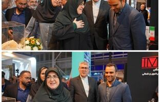  حضور سخنگوی دولت در غرفه مجتمع سنگ آهن سنگان در نمایشگاه صنایع دستی مشهد