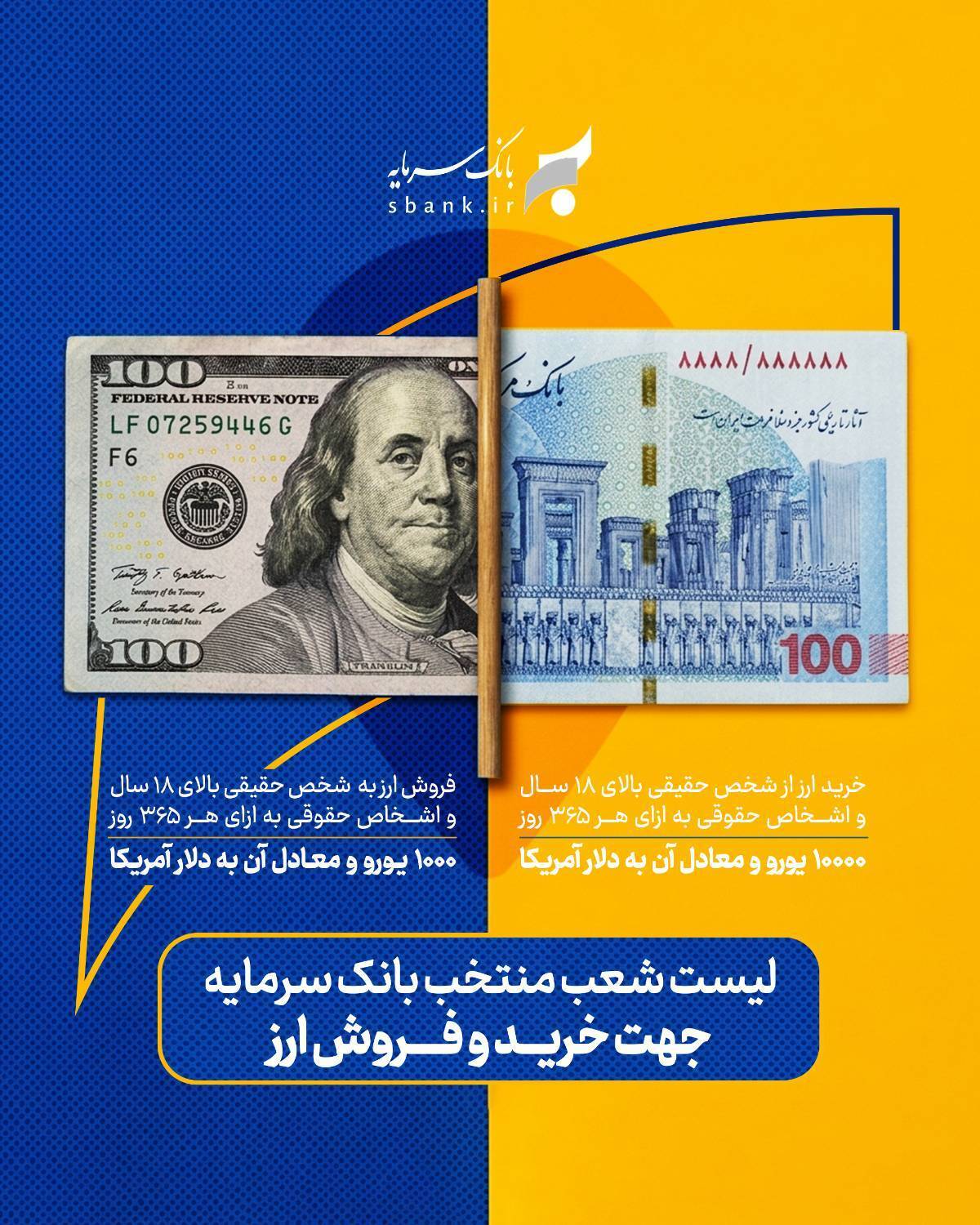 ارائه خدمات خرید و فروش ارز در شعب منتخب بانک سرمایه