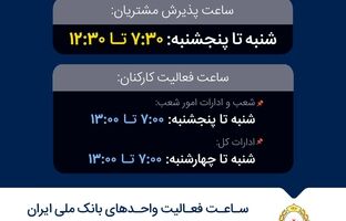 تغییر ساعت فعالیت واحدهای بانک ملی
