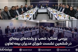 بررسی عملکرد شعب و رشته‌های بیمه‌ای در ششمین نشست شورای مدیران بیمه تعاون