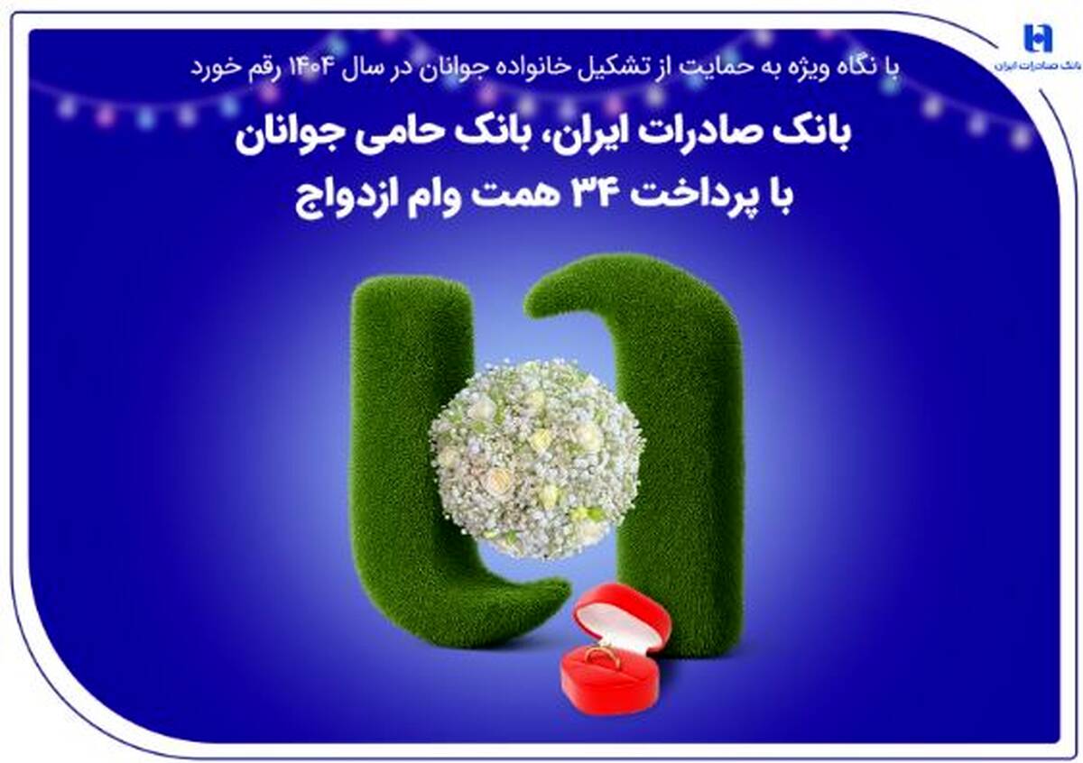 بانک صادرات ایران، بانک حامی جوانان با پرداخت ۳۴ همت وام ازدواج