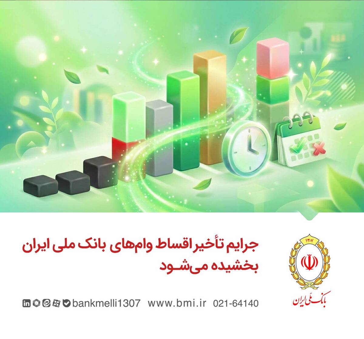 جرایم تأخیر اقساط وام‌های بانک ملی ایران بخشیده می‌شود